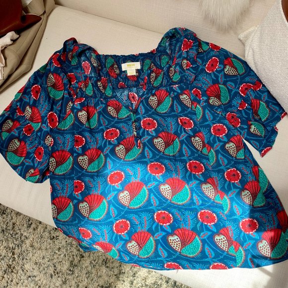 ANTHROPOLOGIE Maeve Blue Red Abstract Poppy Floral Flutter Letitia Sleeve Top - - Picture 5 of 10